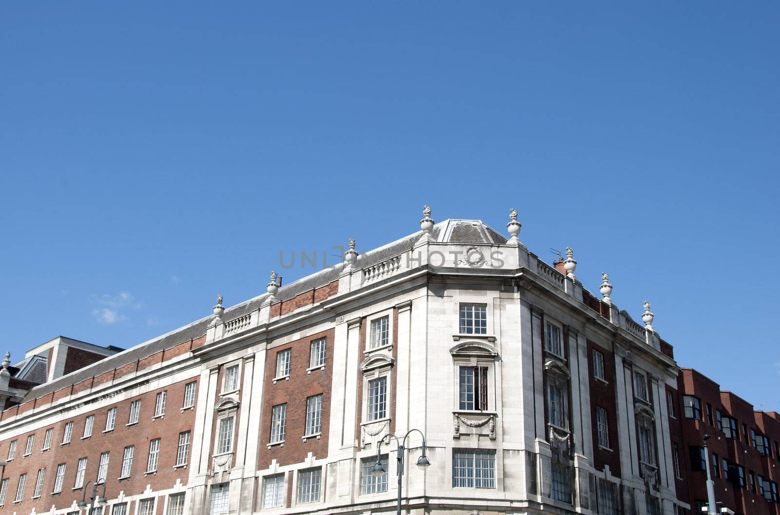 An Old Brick and Stone Bank Building in an English City