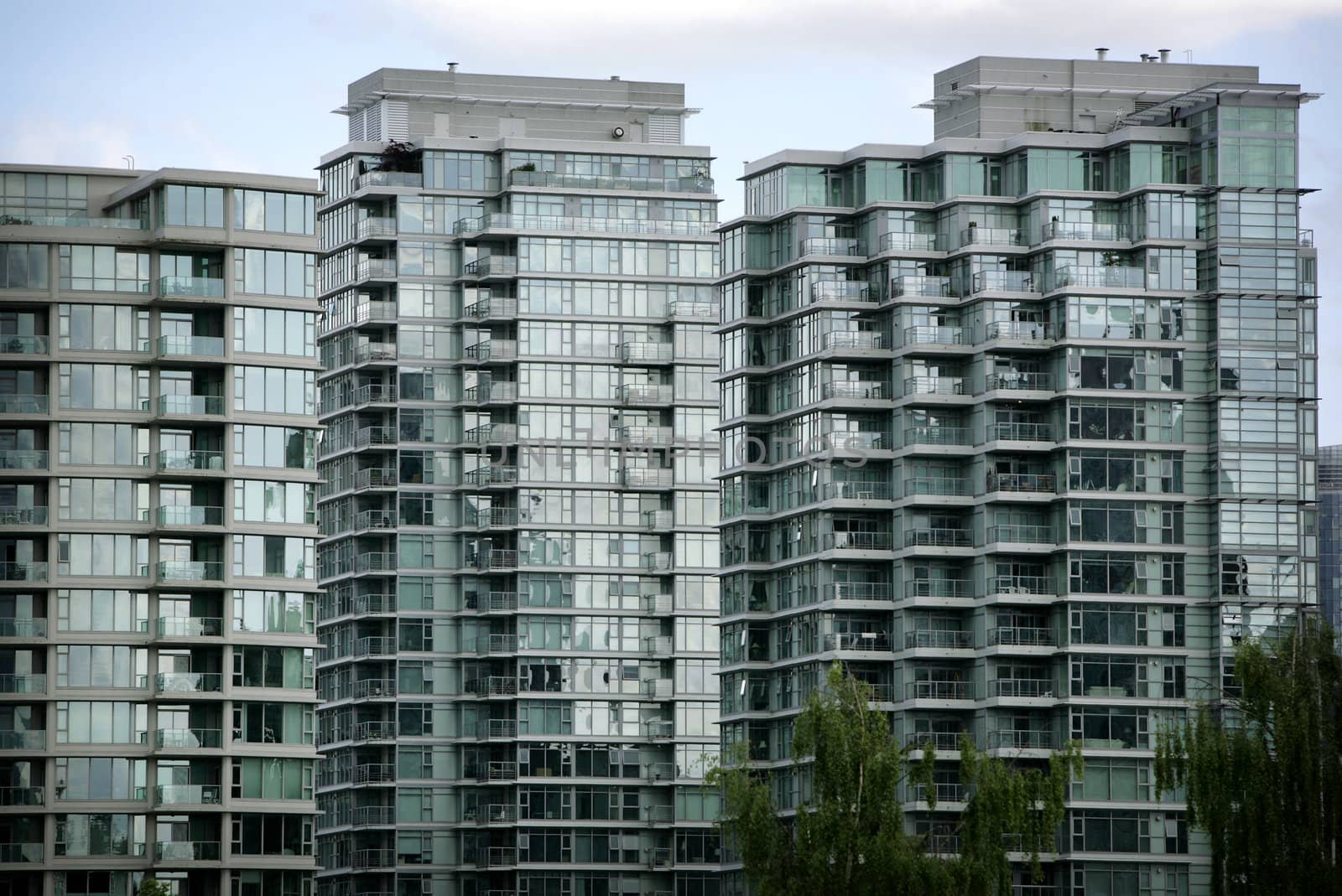 Glass and concrete appartment buildings in downtown vancouver