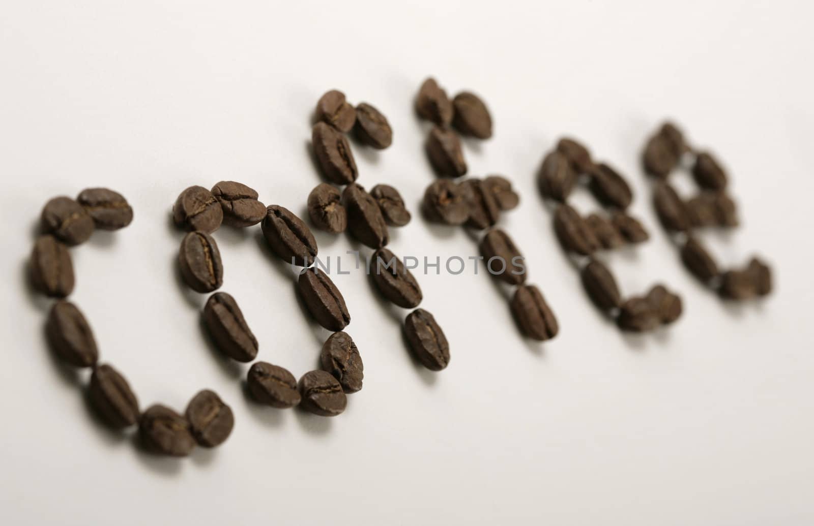 the word coffee written with coffee beans