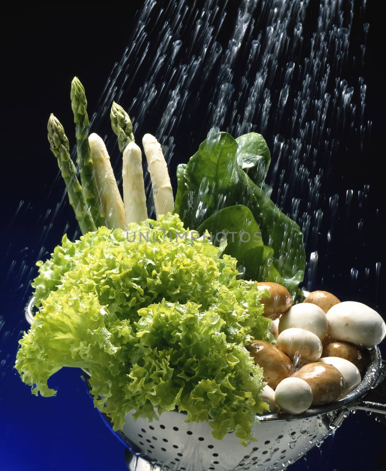 fresh salad washed with water in a bowl