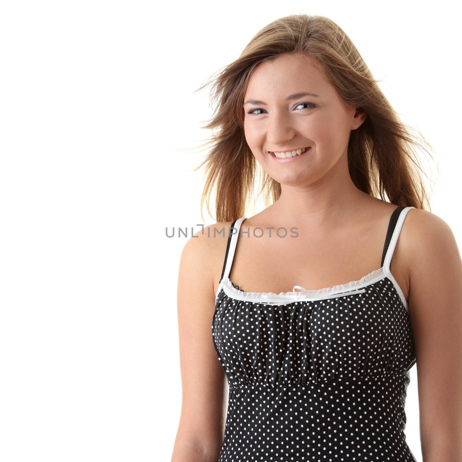 Attractive young woman (girl) portrait isolated on white background
