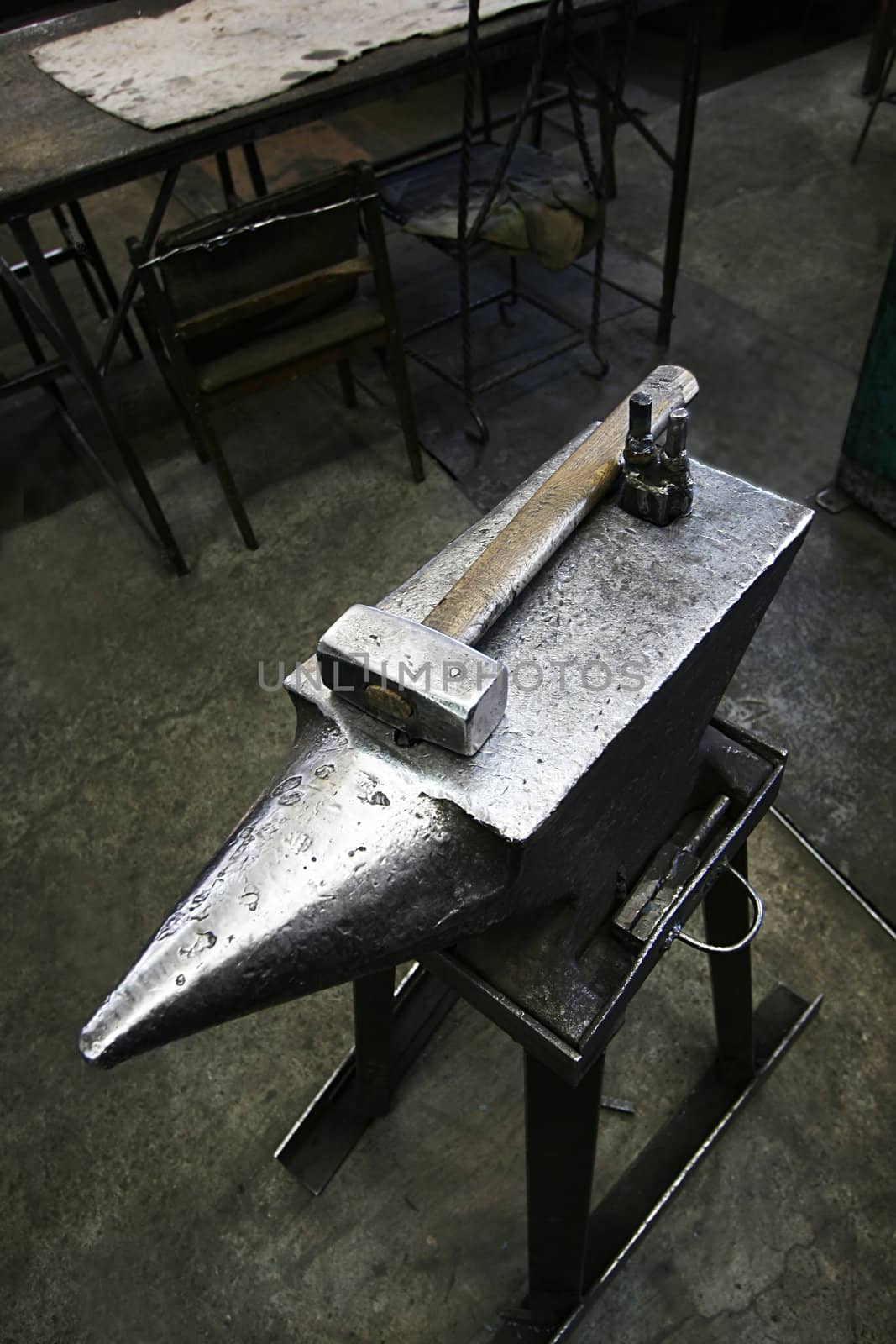 Hammer and anvil in an old smithy