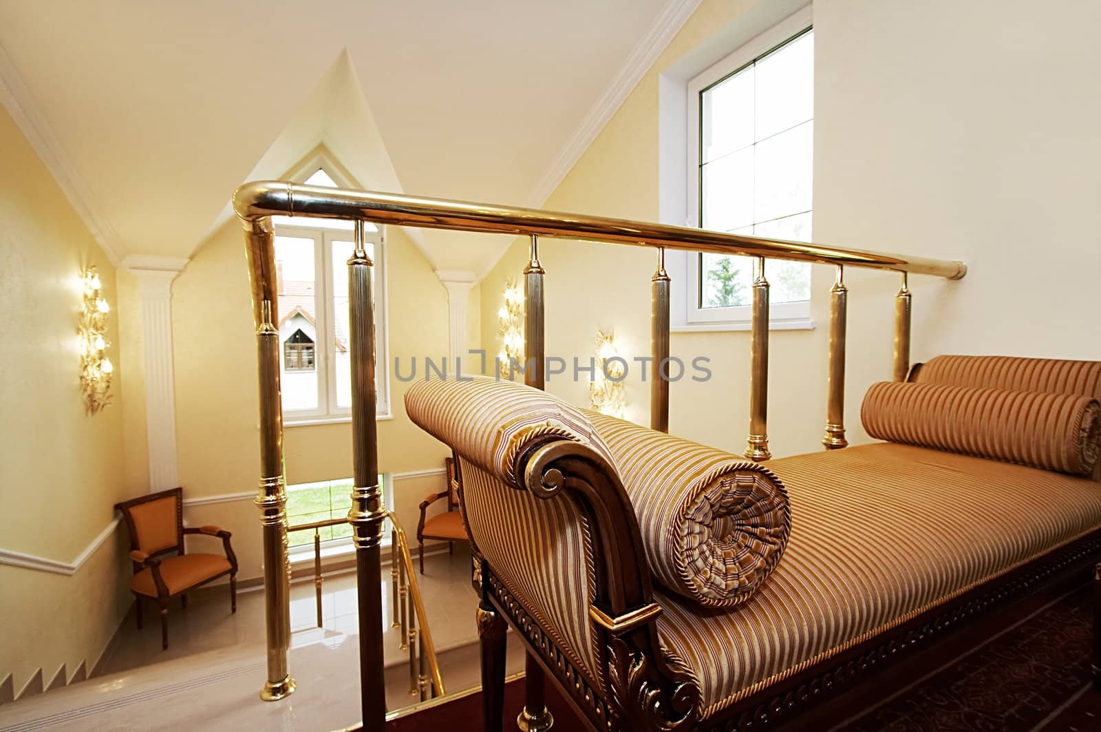 Beautiful sofa and staircase in modern hotel