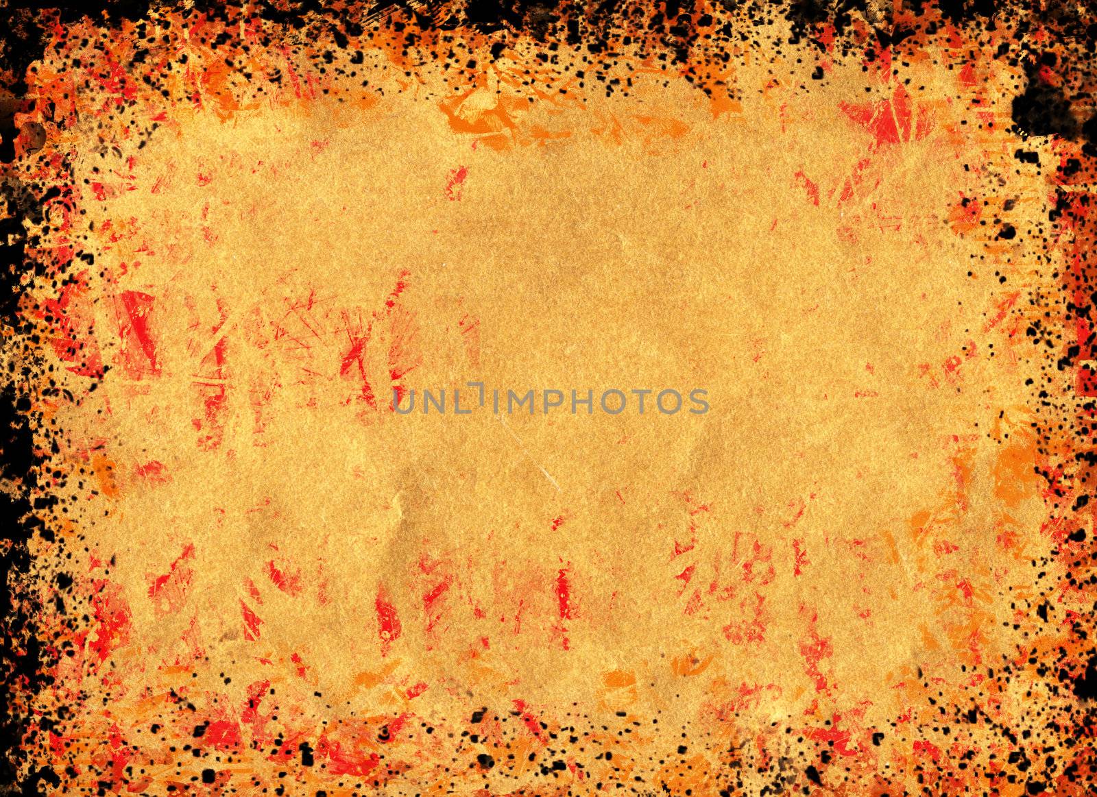 Grunge background based on brown textured paper with border, decorated with crayon - ink effect spattering. Ideal for autumn themed concepts.