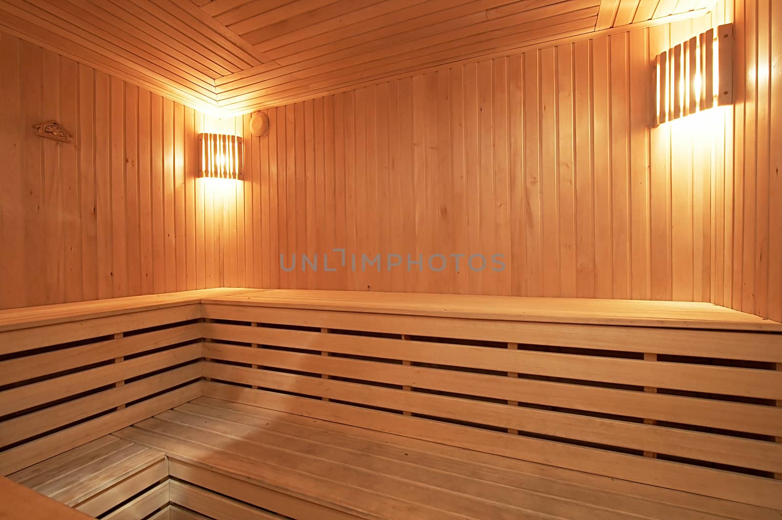 New and wooden sauna in modern hotel