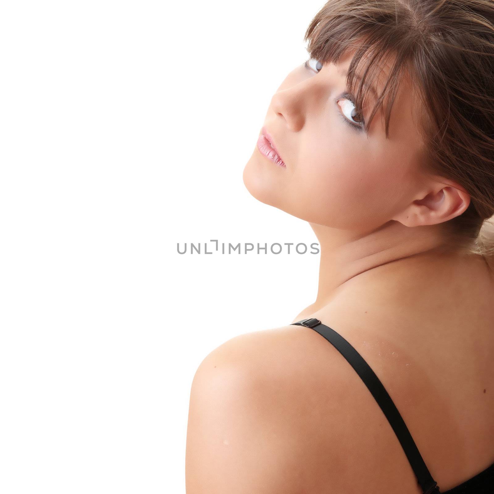 Young casual woman in black underwear