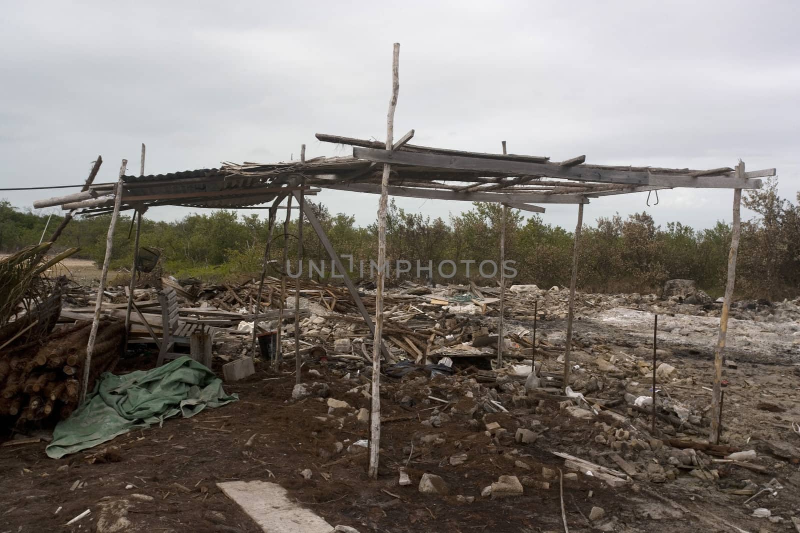 An empty construction site on the beach in the warm tropics of the Gulf of Mexico.
