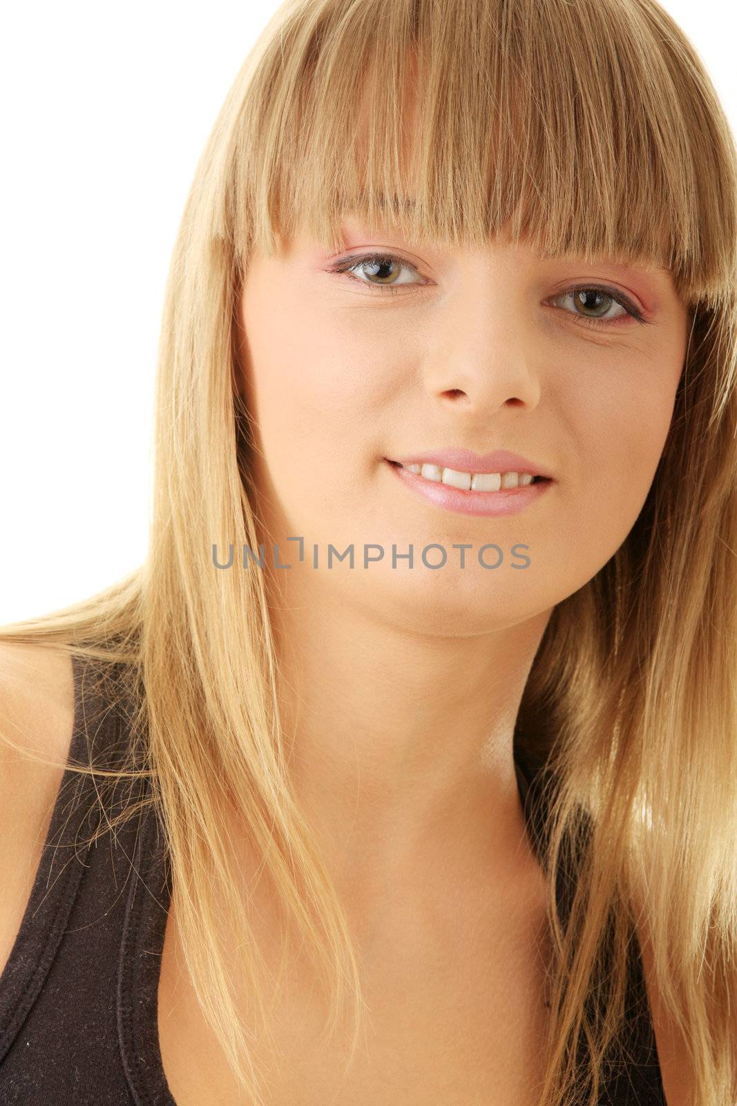 Portrait of young woman isolated on white background