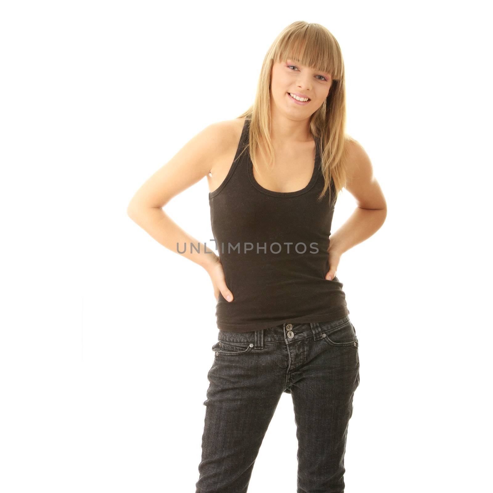 Portrait of young woman isolated on white background
