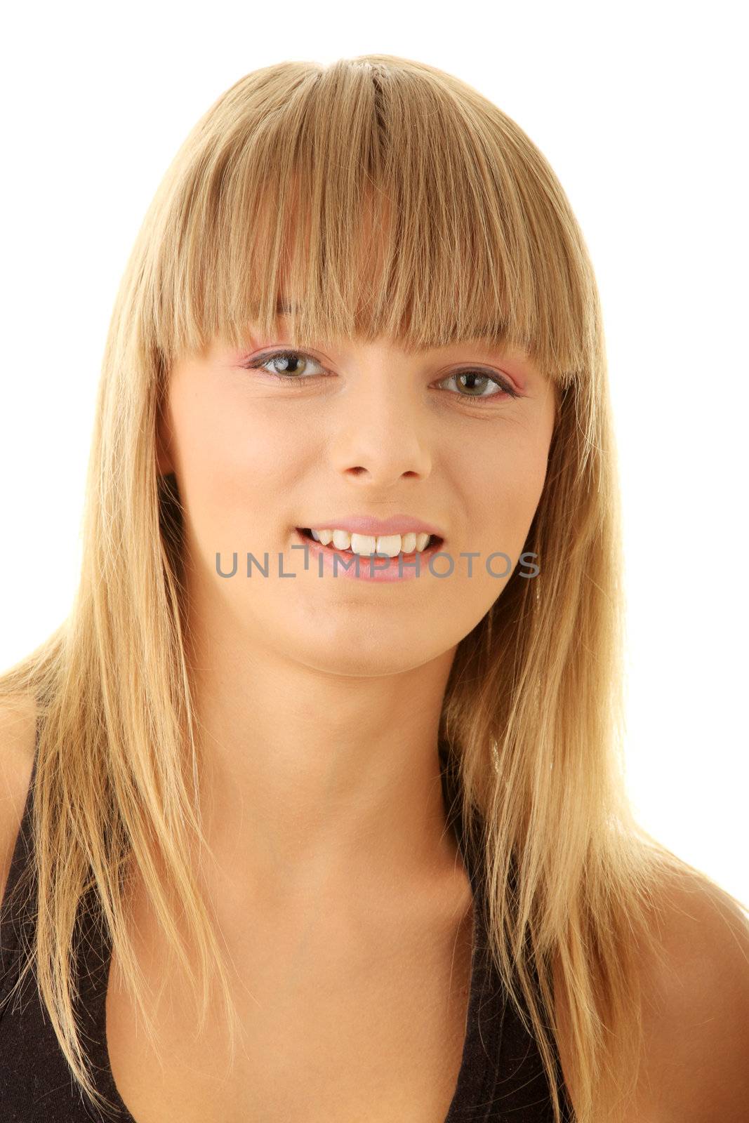 Portrait of young woman isolated on white background