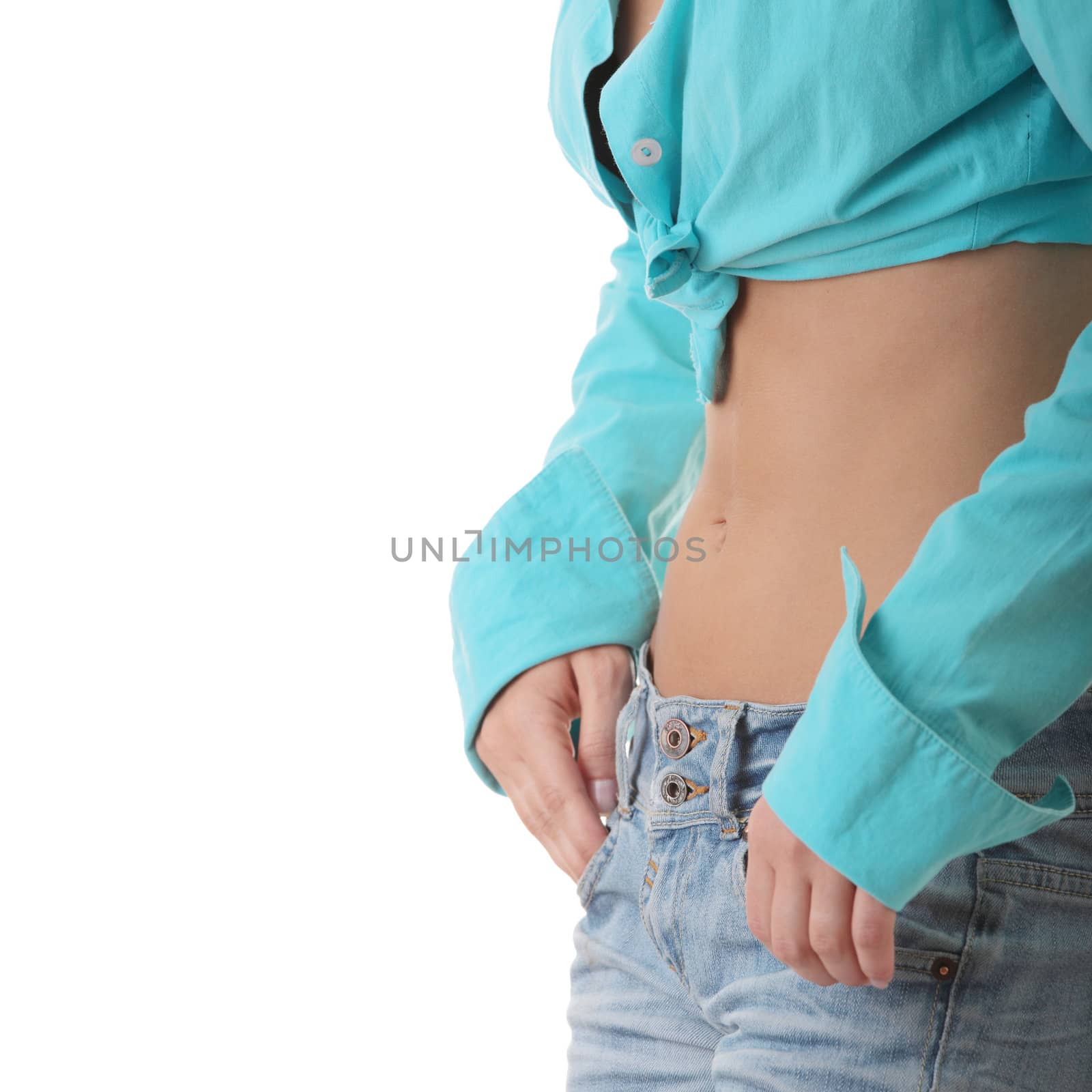 Sexy, fit woman in jeans, with naked stomach by BDS