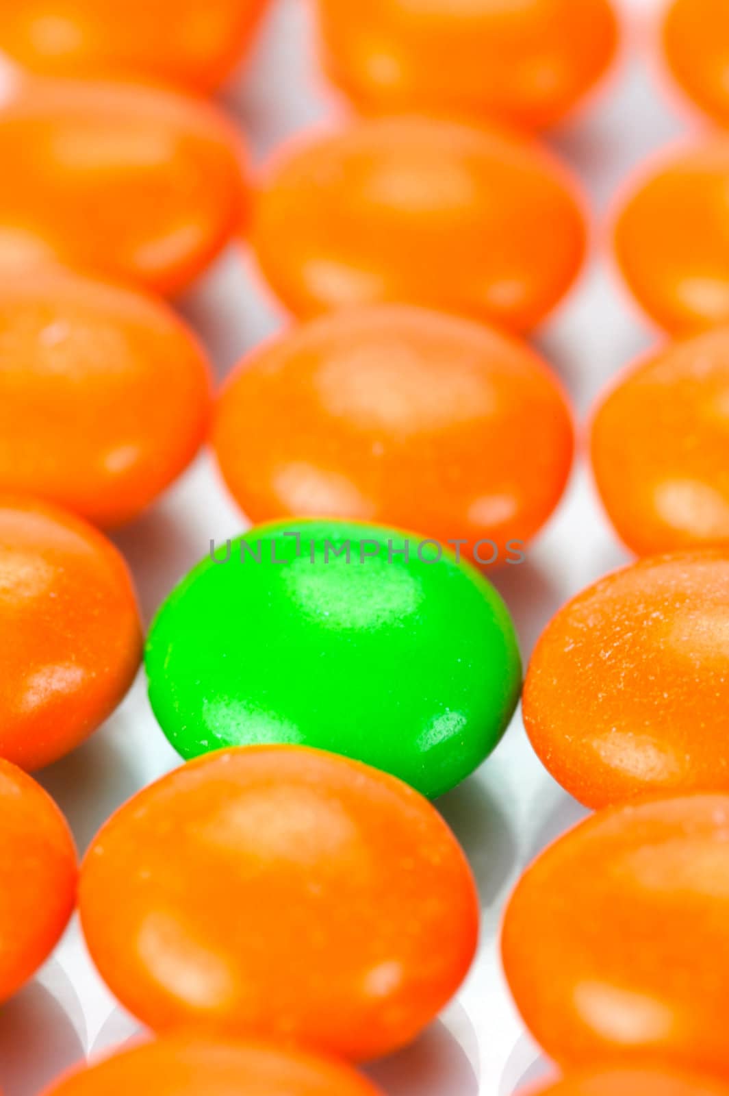 Chocolate coated candy isolated against a white background