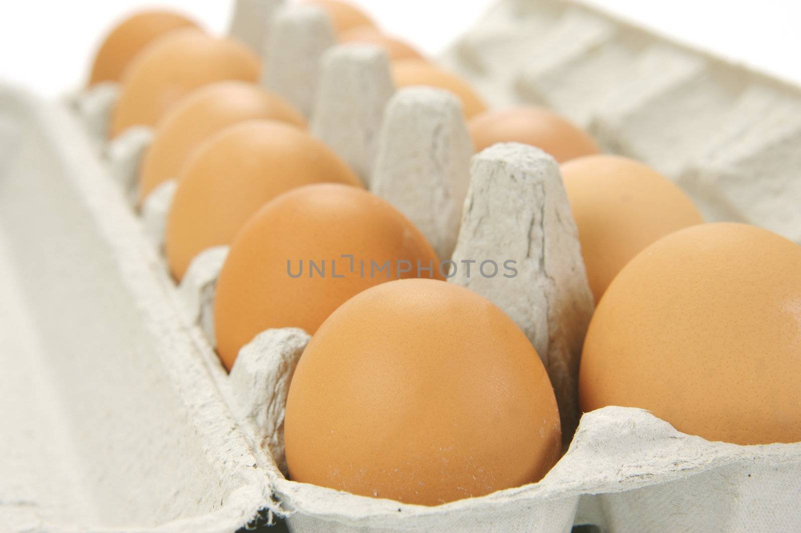 Free range eggs isolated against a white background