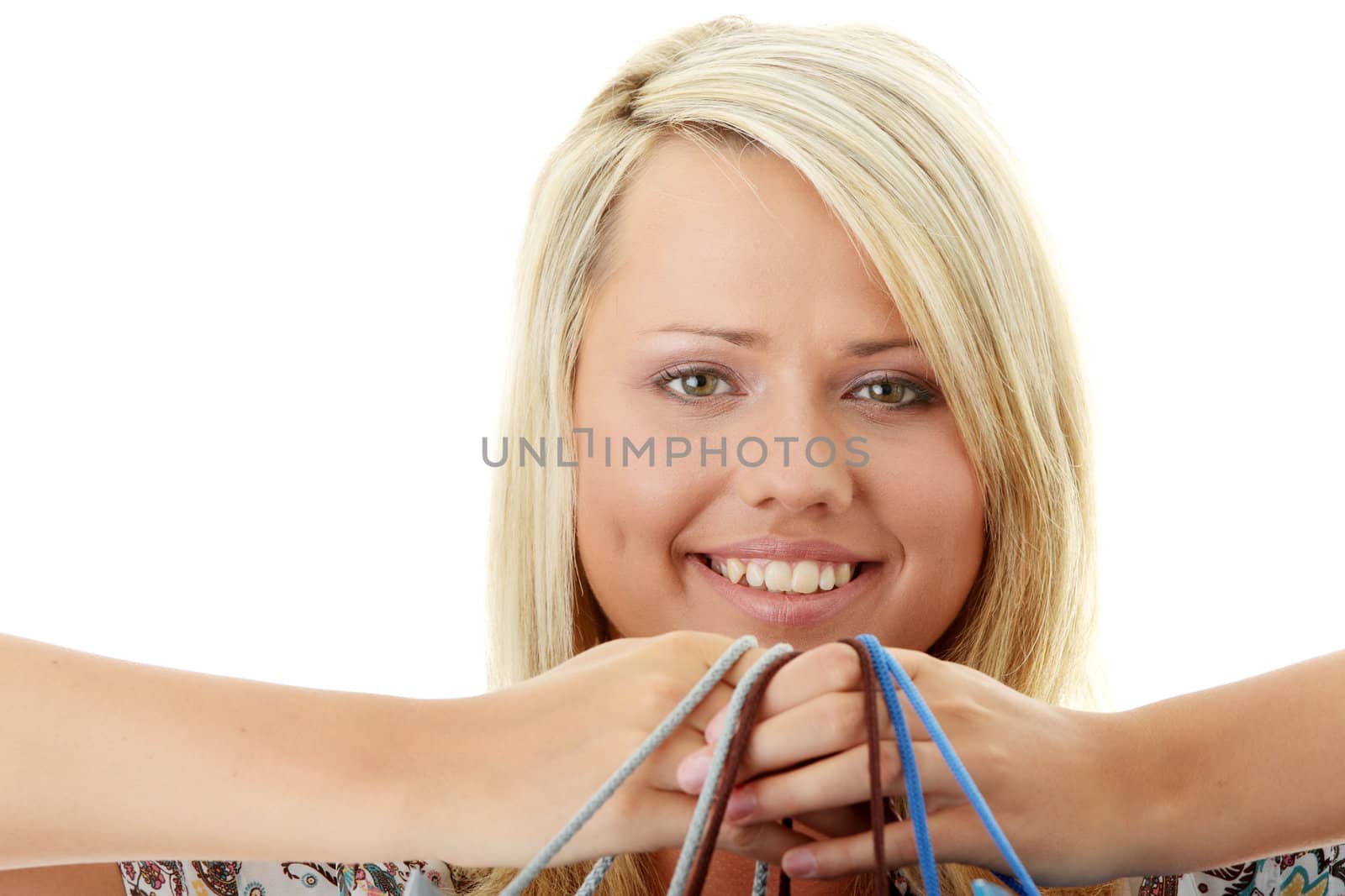 Attractive Young Blond Woman with Shopping Bags