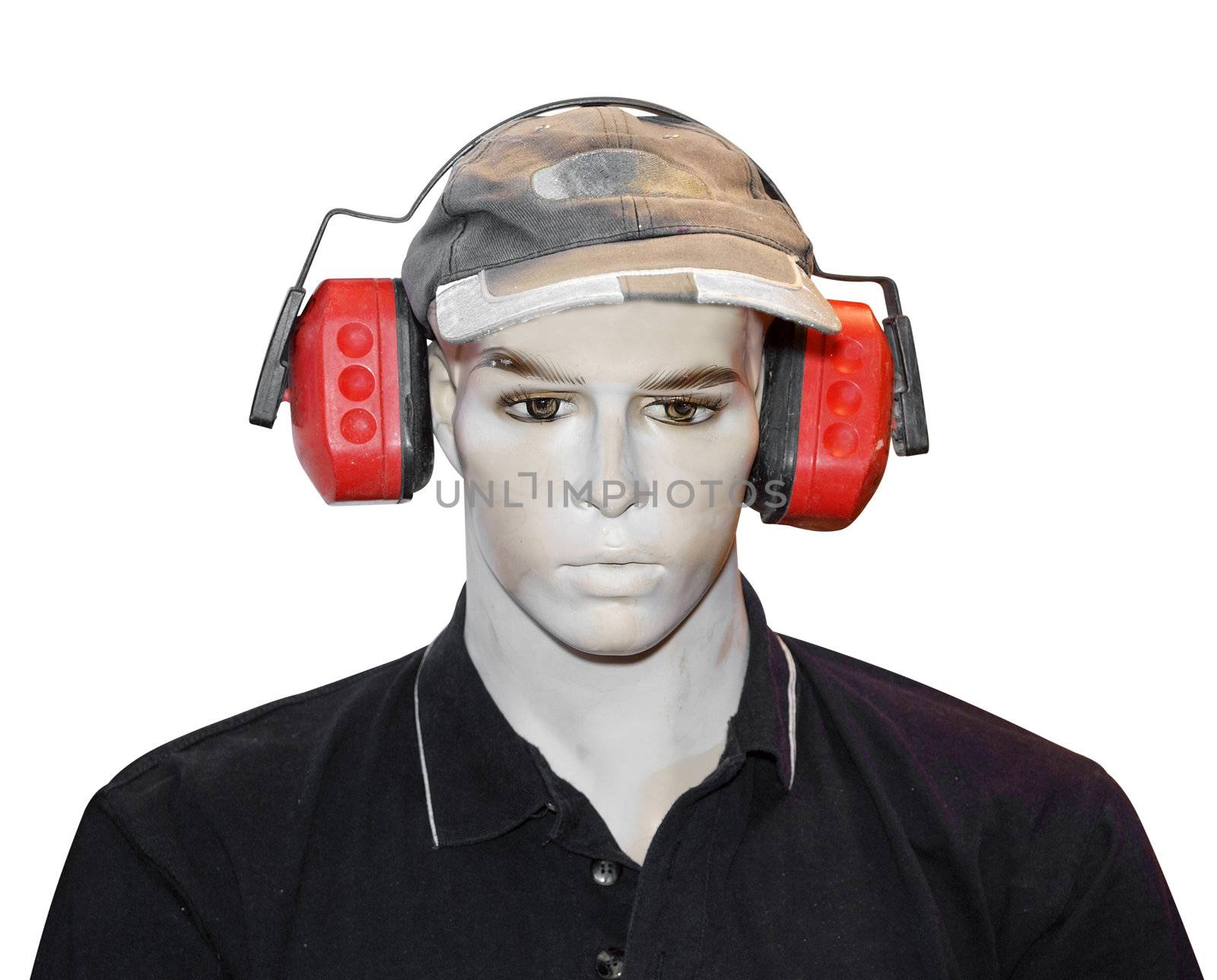 Mannequin with Protective Earmuffs isolated with clipping path       