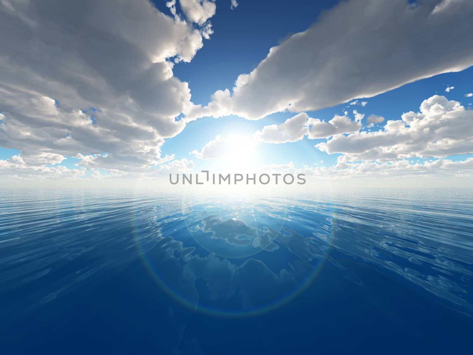 A simple sea and sky background.