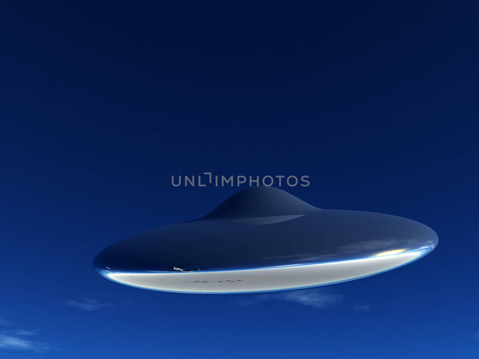 A UFO that is hovering in the sky.