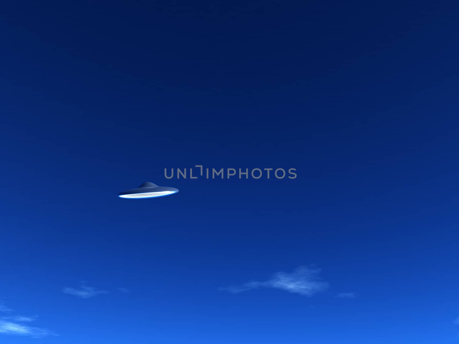 A UFO that is hovering in the sky.