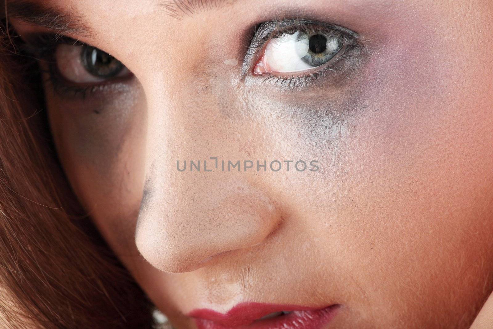 Emotional portrait of abused, crying, beautiful, young ,caucasian woman in underwear - violence concept
