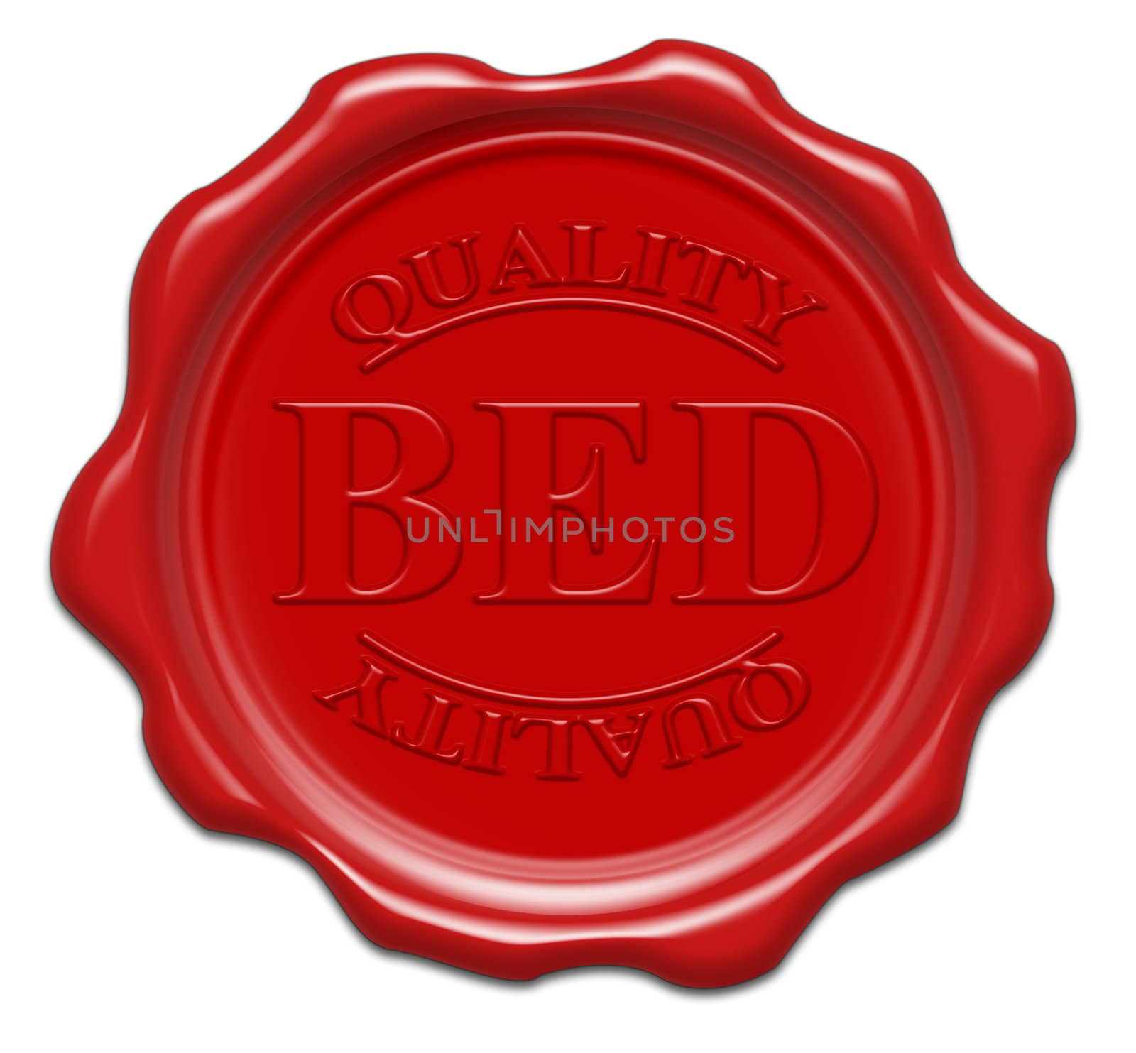 quality bed - illustration red wax seal isolated on white backgr by mozzyb