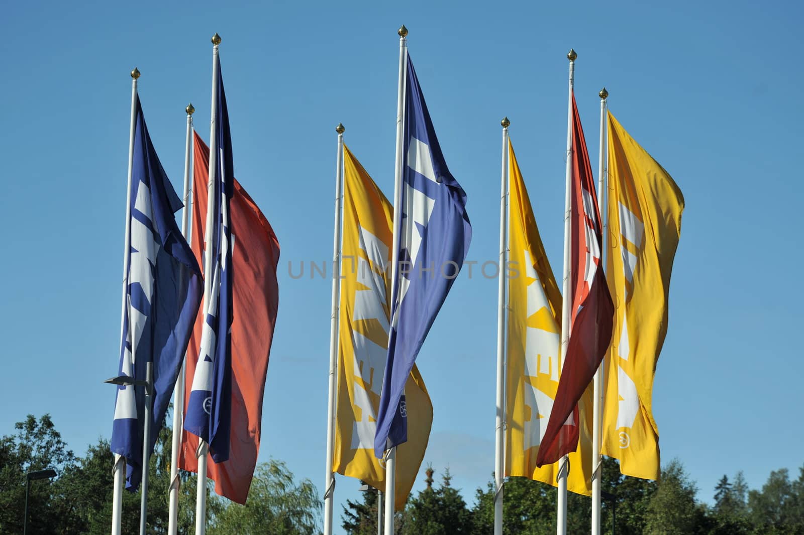 Flags in front of Ikeas megastore at Slependen Norway