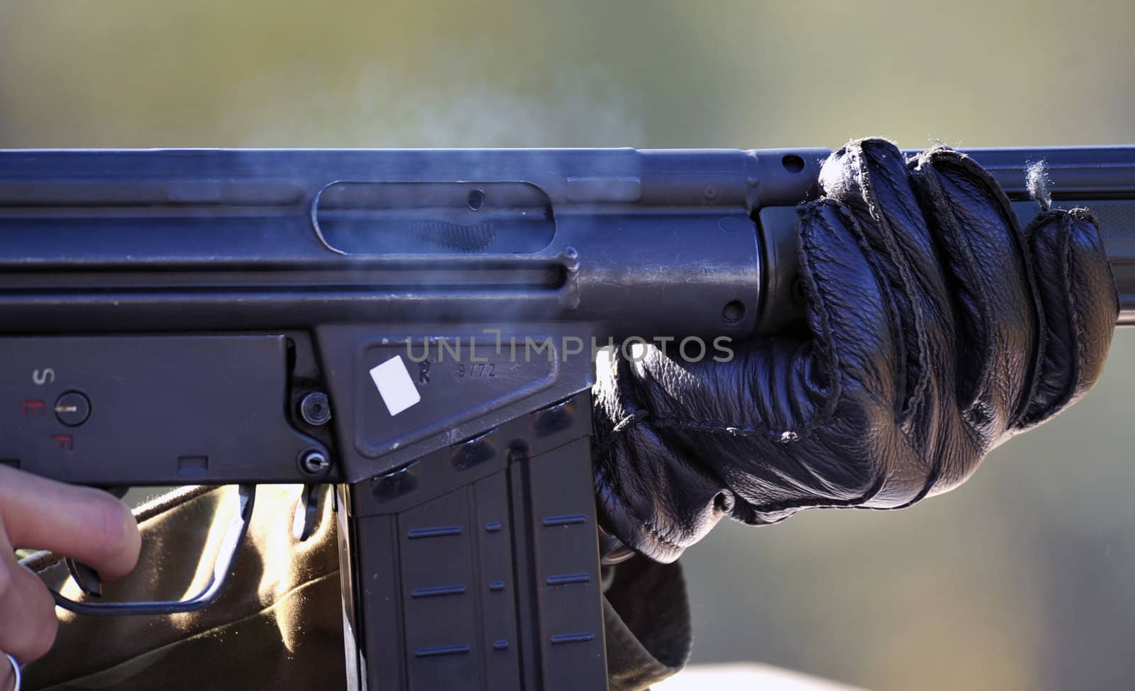AG3 automatic rifle during shooting.