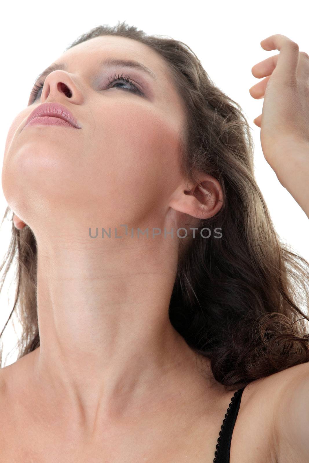 Portrait of beautiful woman wearing a black bra