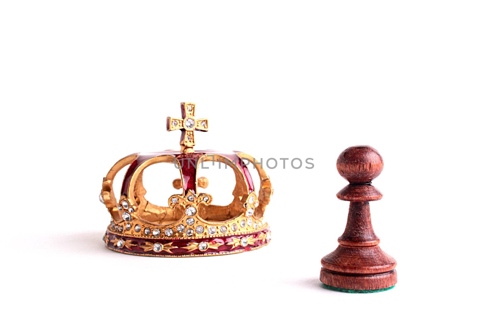 Pawn - a chess figure and a crown on a background.