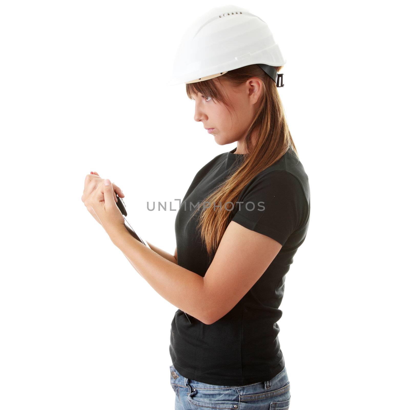 Woman architects isolated on white background