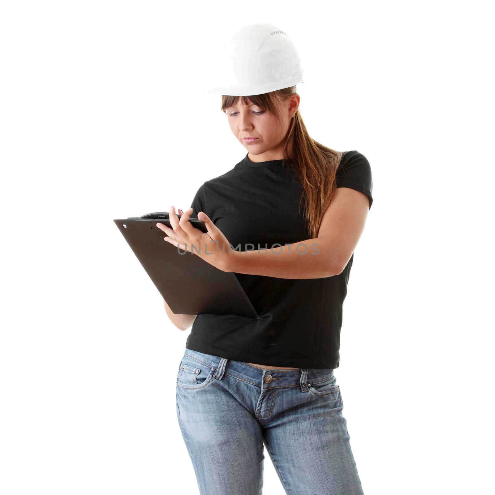 Woman architects isolated on white background