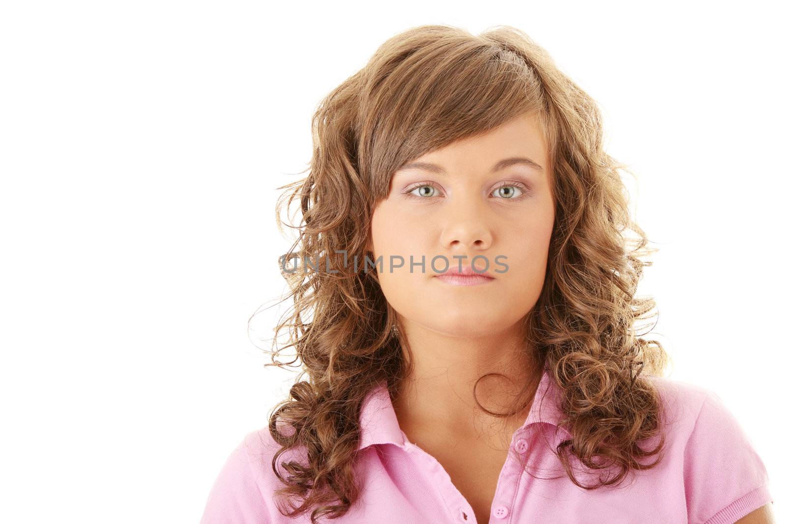 Closeup portrait of young girl isolated