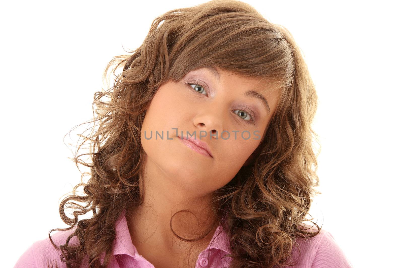 Closeup portrait of young girl isolated