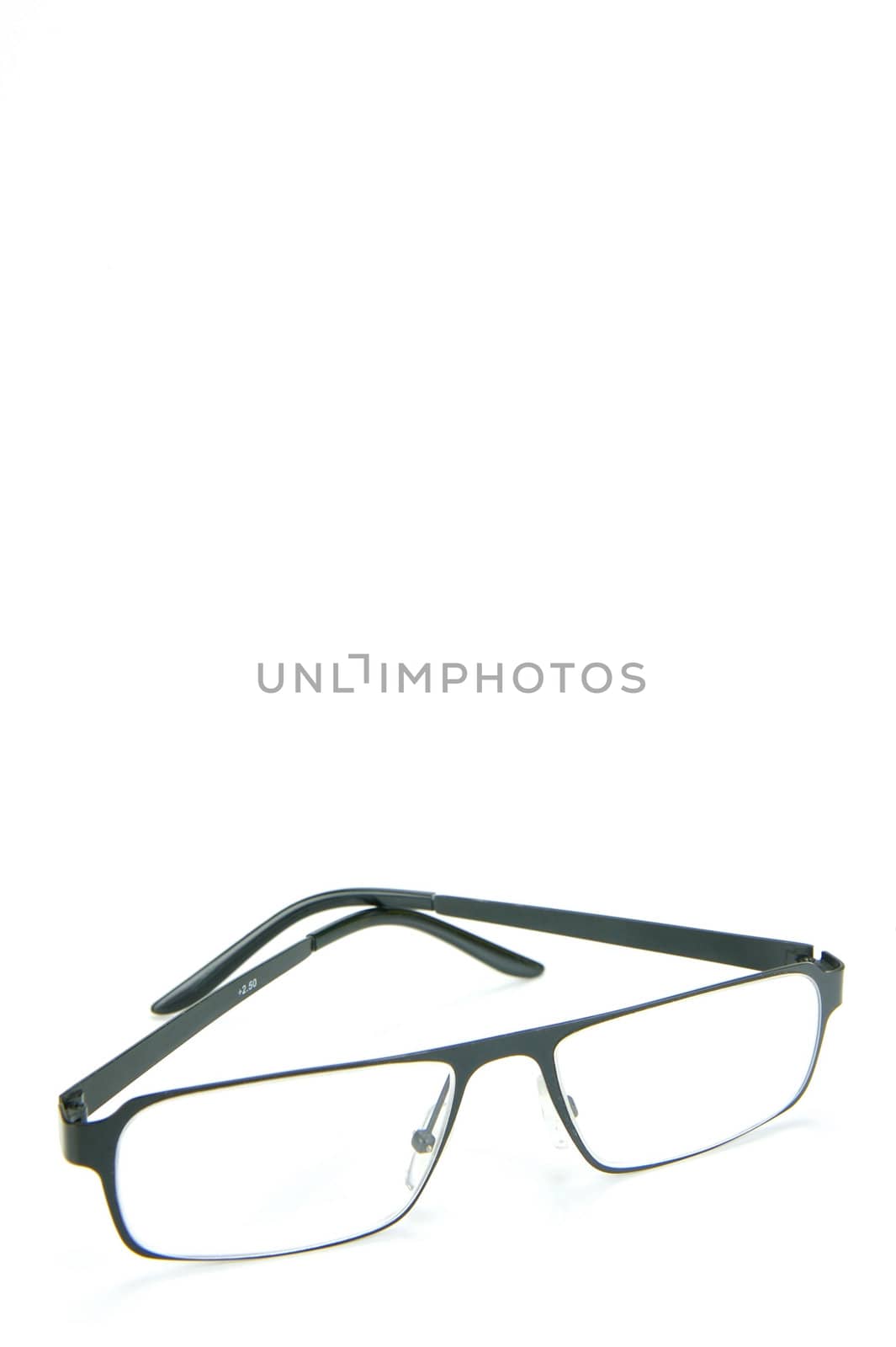 A pair of reading glasses isolated against a white background