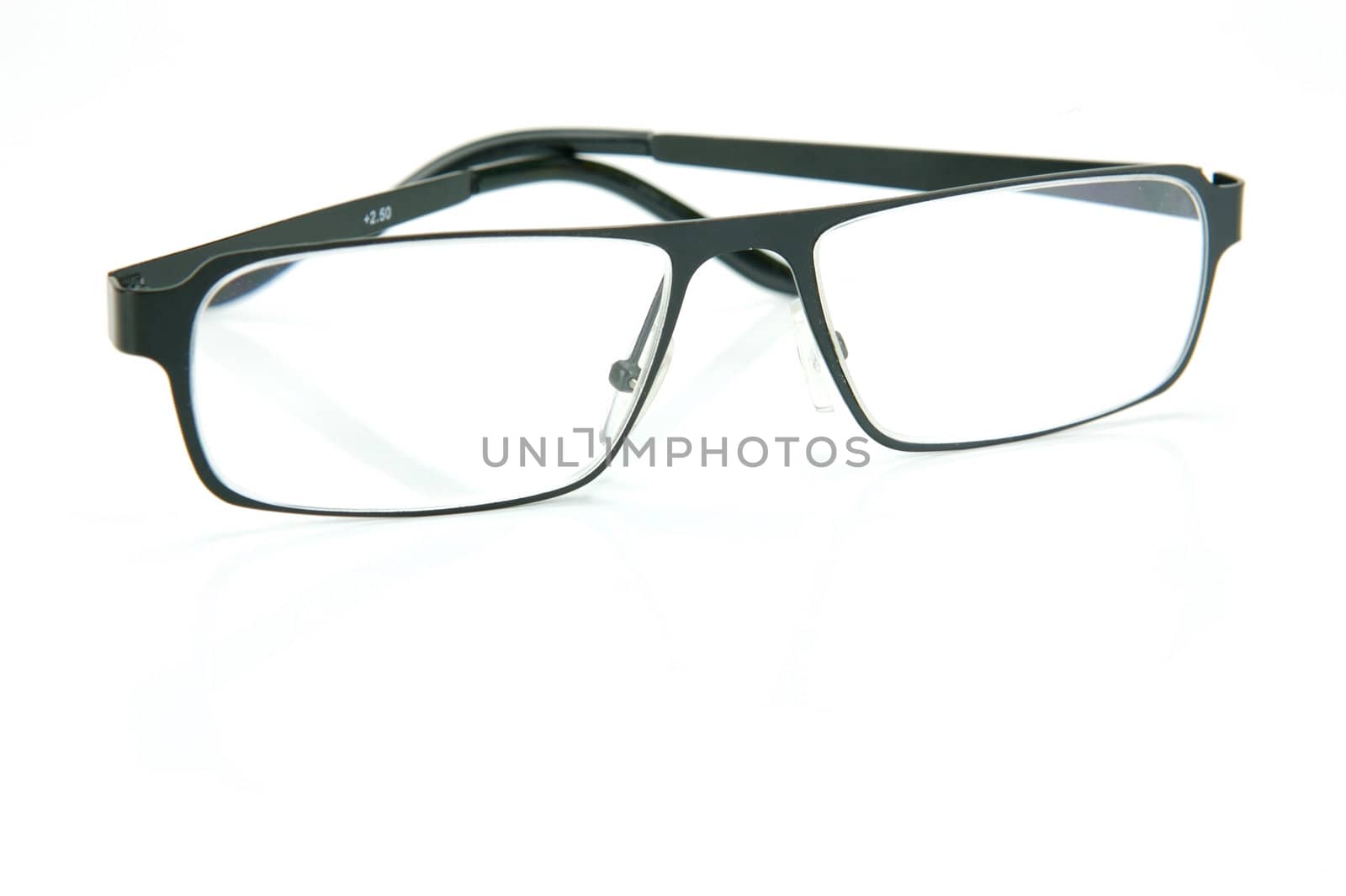 A pair of reading glasses isolated against a white background