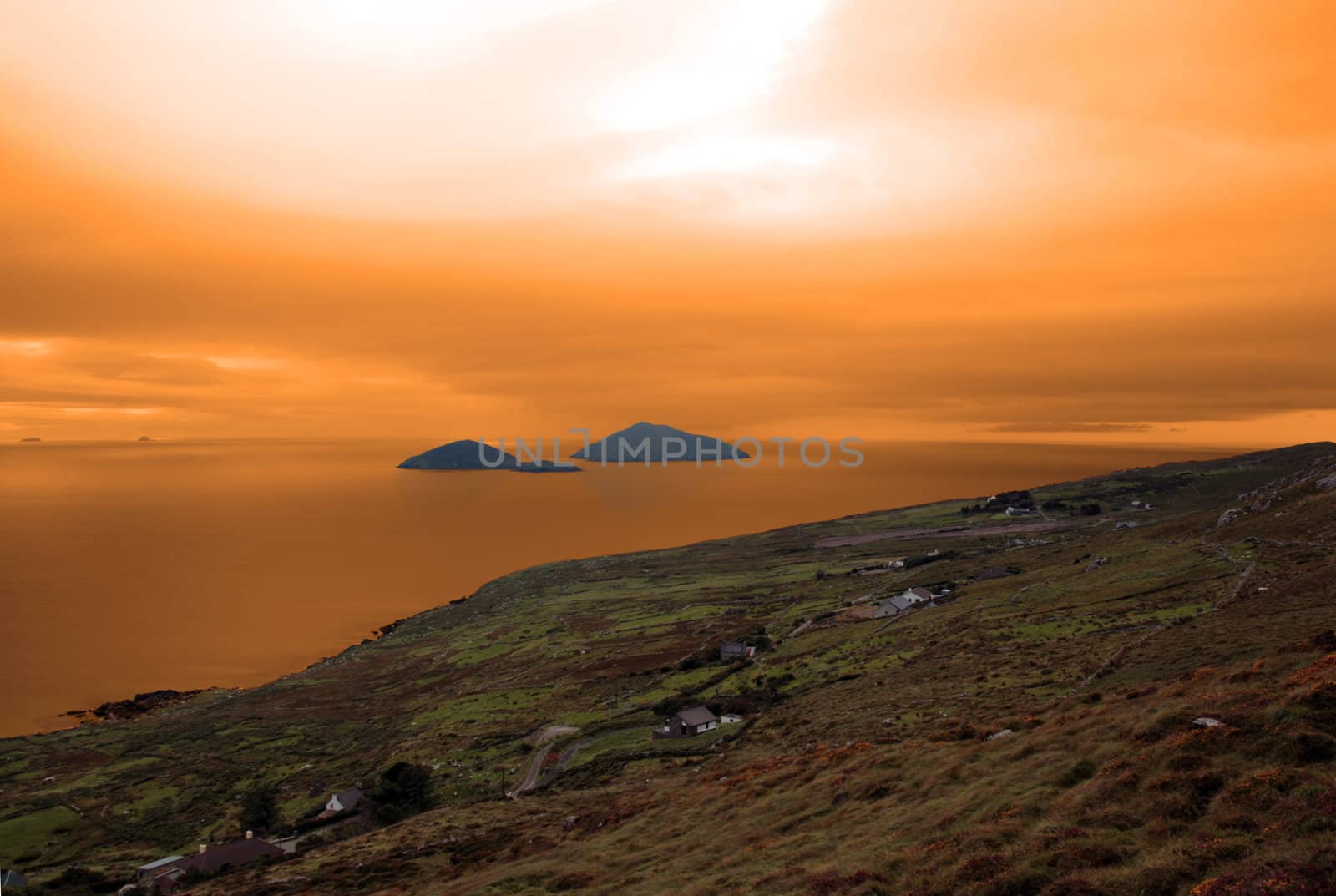 scenic view in kerry ireland of coastline and scarriff islands