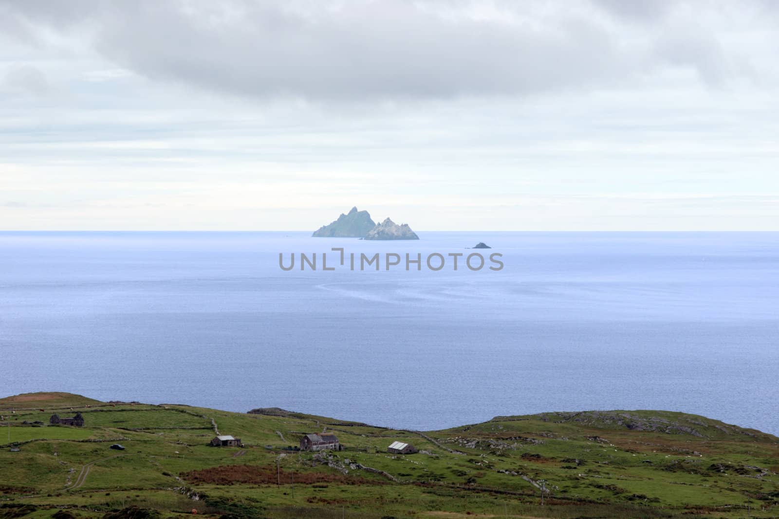 scenic view in kerry ireland of coastline and skellig rock
