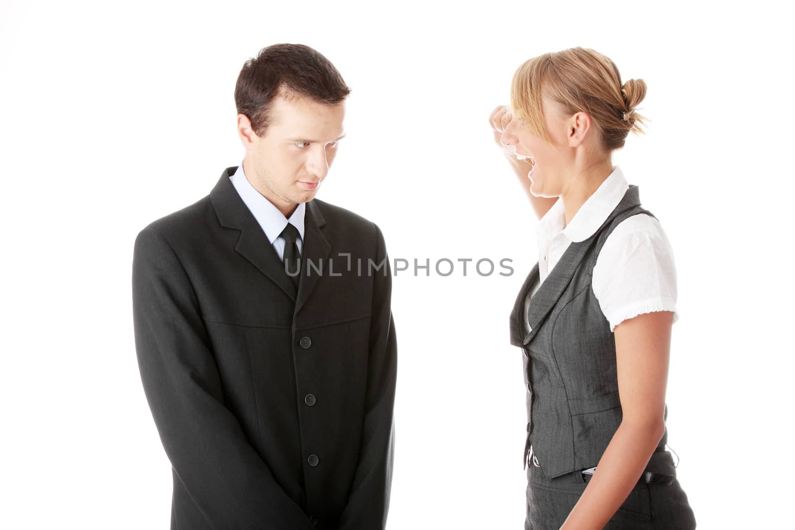 Work Colleagues arguing on white background