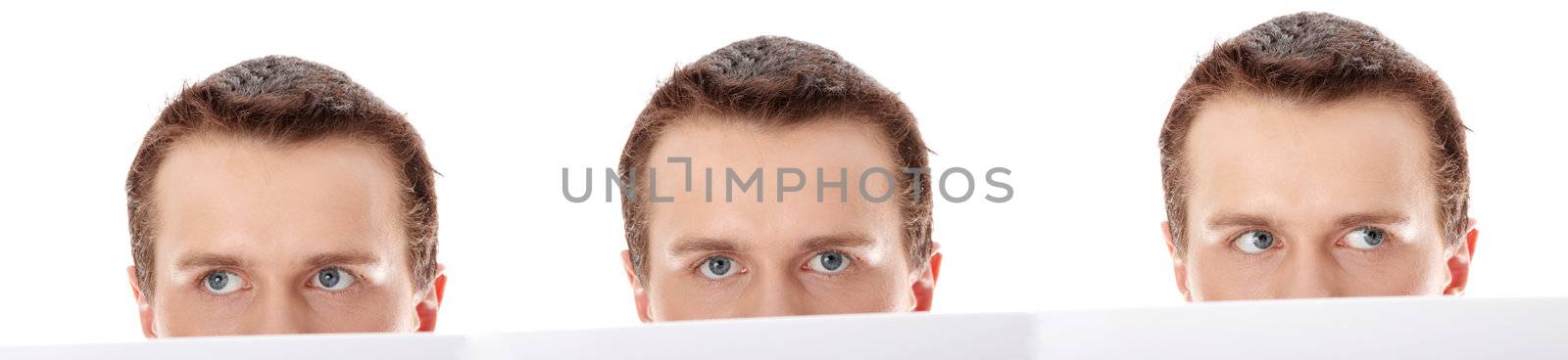 Business man with blank paper isolated