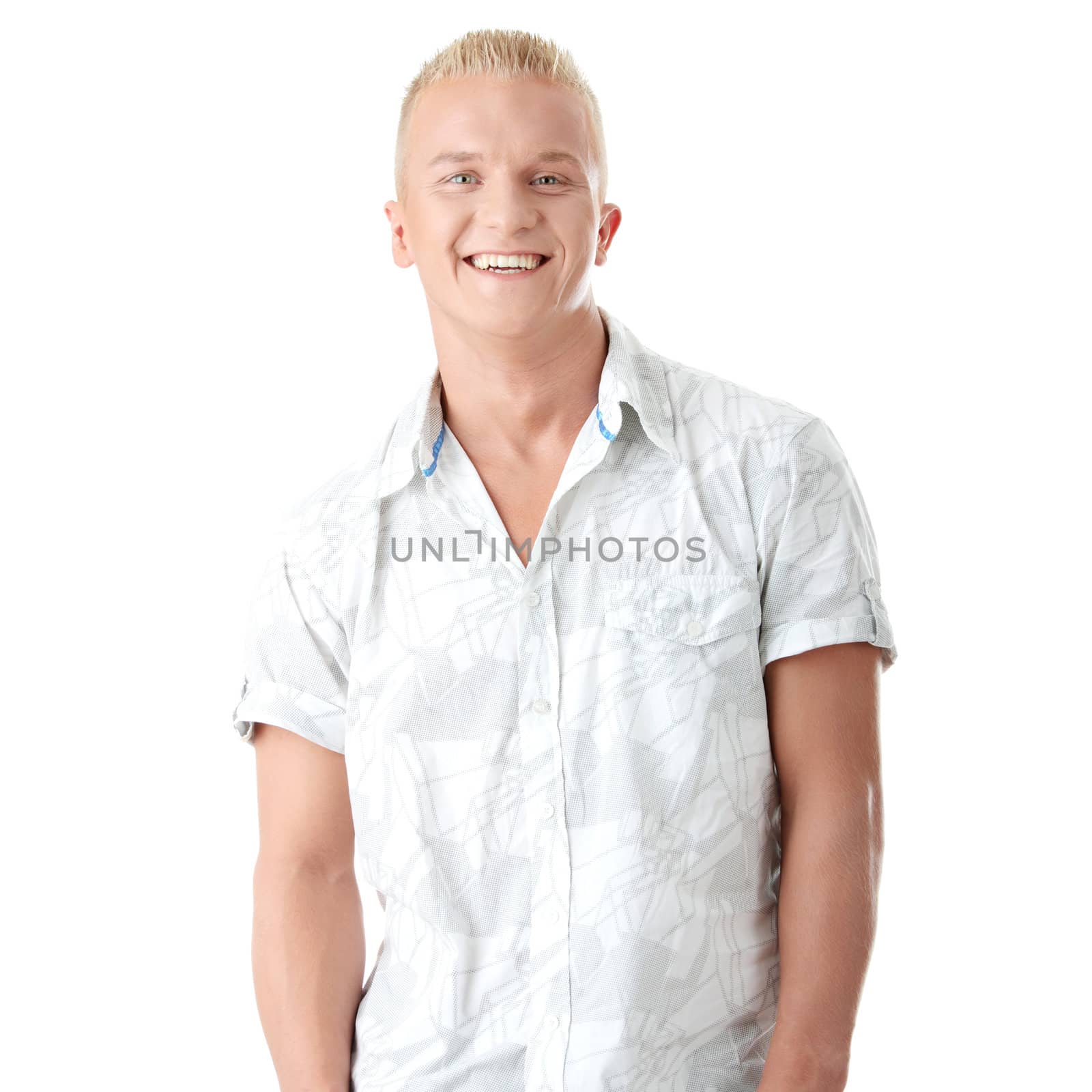 Casual man portrait smiling - isolated over a white background