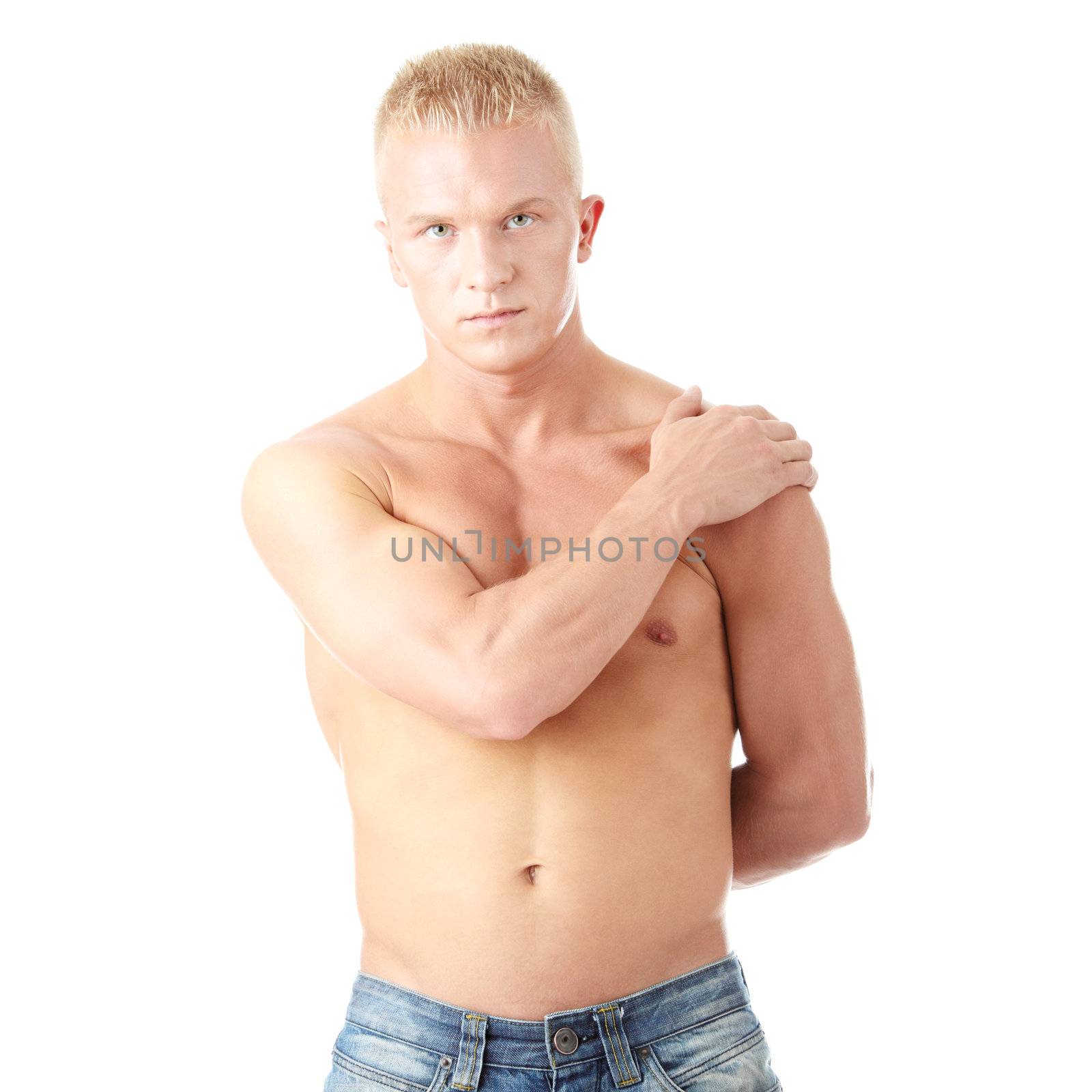 Sexy muscular man isolated on white