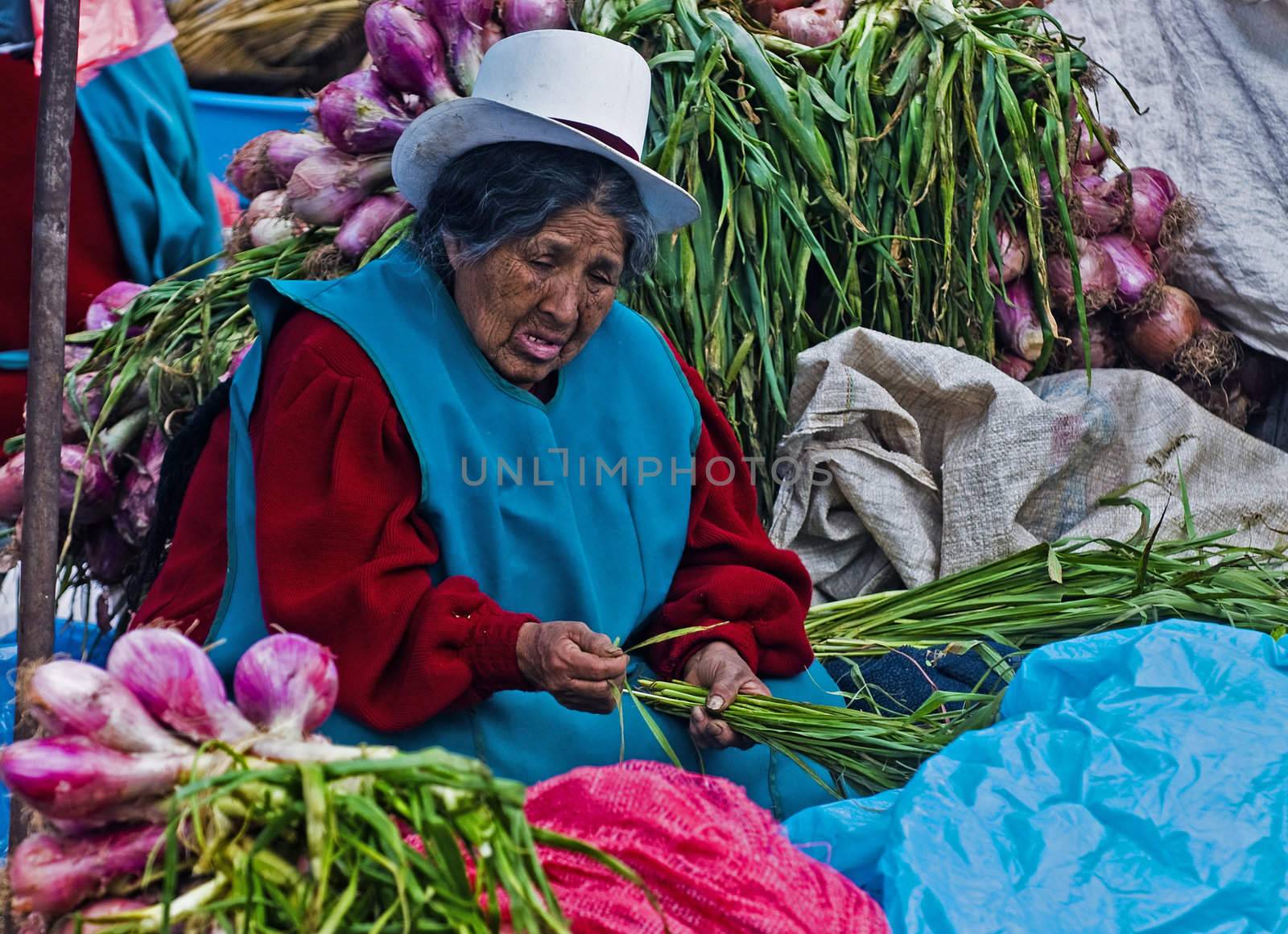 Cusco , Peru - May 27 : Peruvian woman in a market in Cusco Peru , May 27 2011