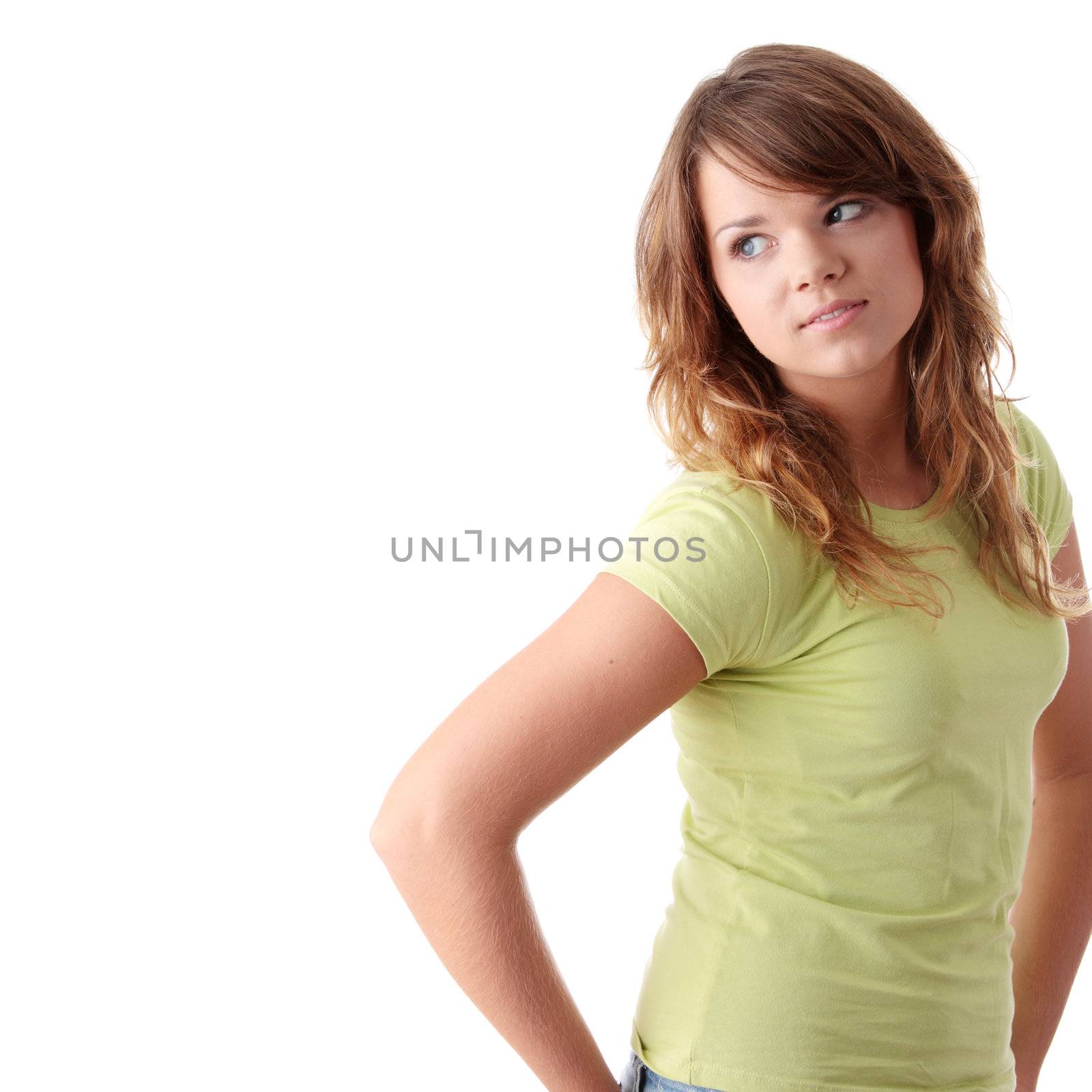 Young beautiful female teenager portrait isolated