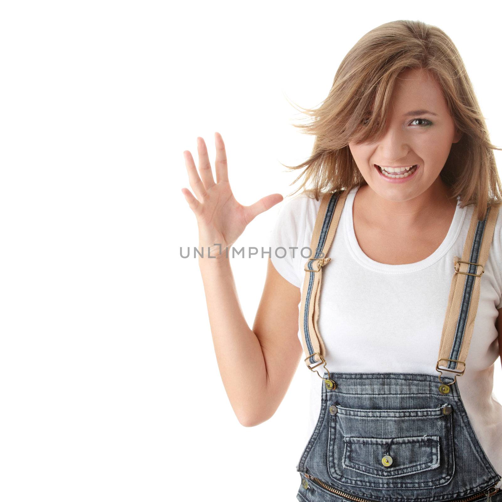 Angry woman isolated on white background