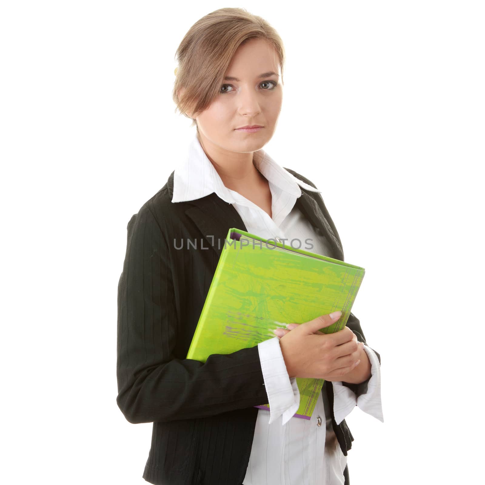 Young businesswoman isolated over white background