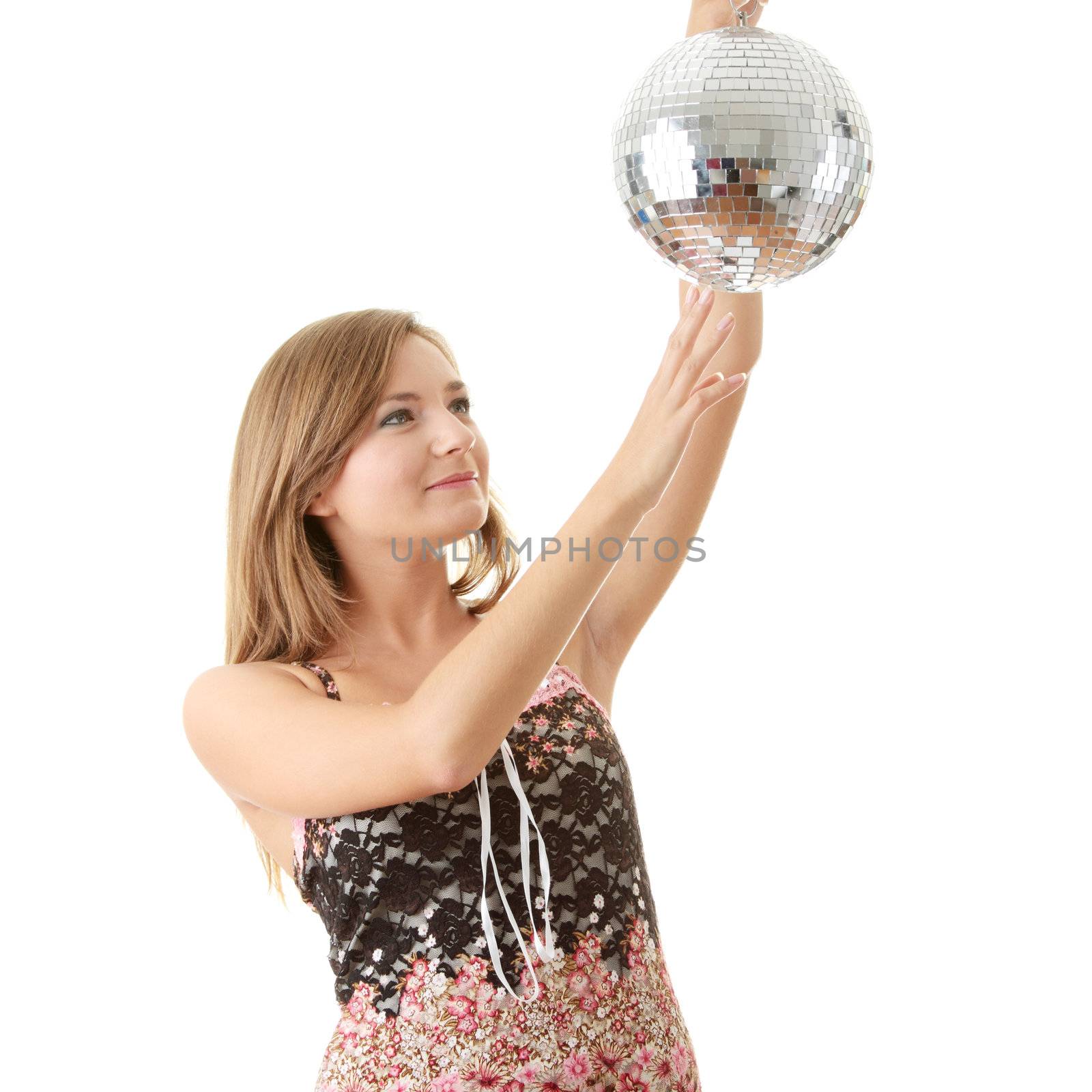 Young blond women with disco ball by BDS