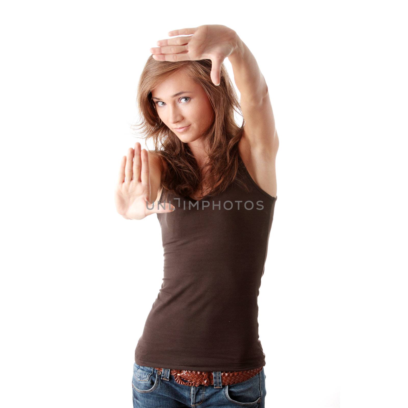 Woman making frame with her hands by BDS