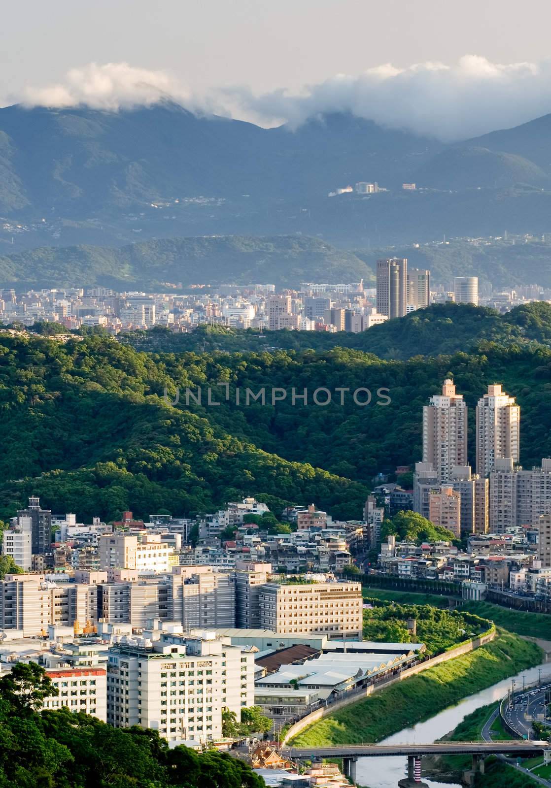 It is a beautiful city landscape in Asian city of Taiwan.