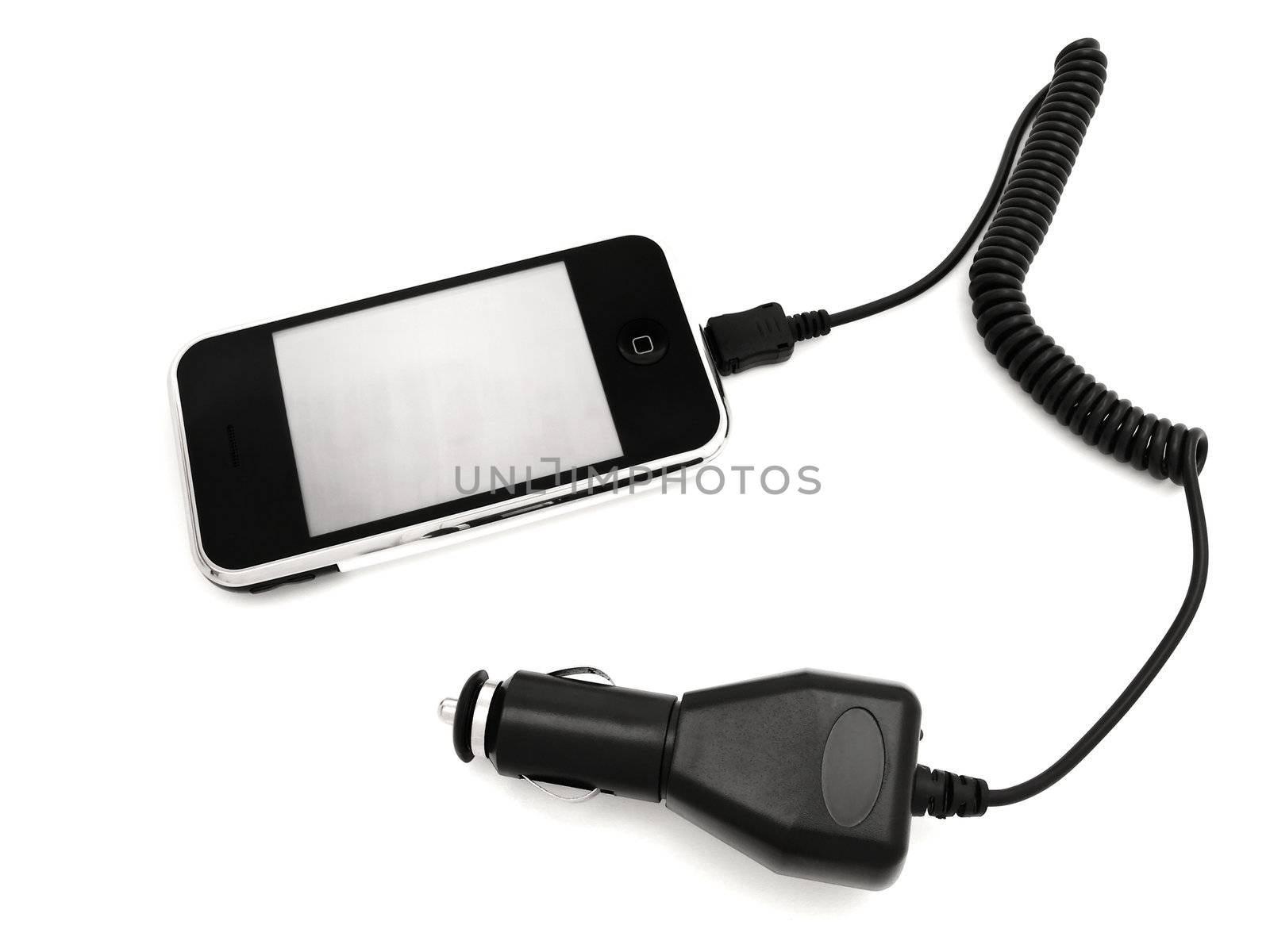 mobile phone with car adapter against the white background