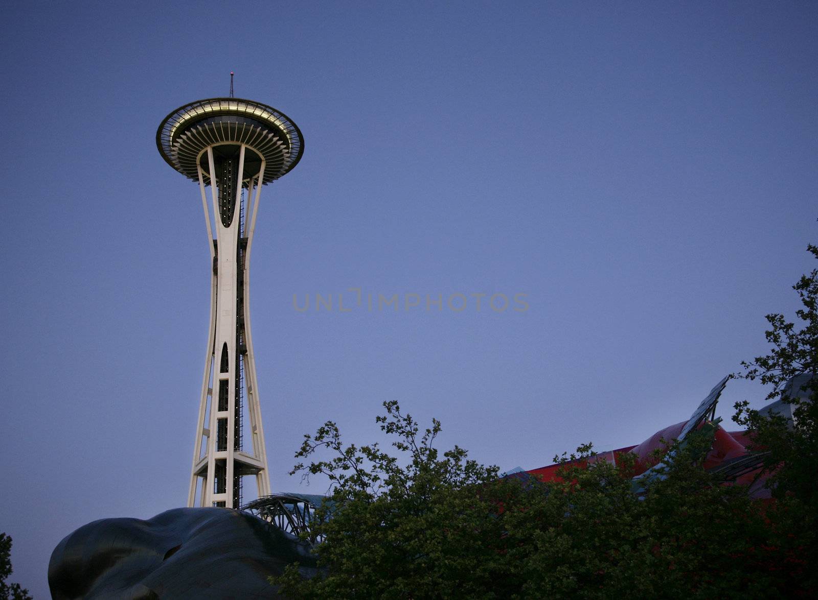 Seattle Needle tower at sunrise