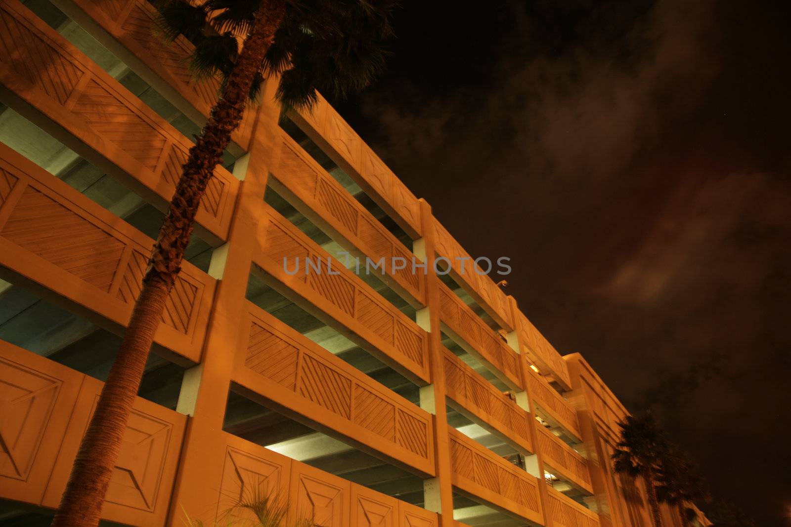 parking house at night with palm tree